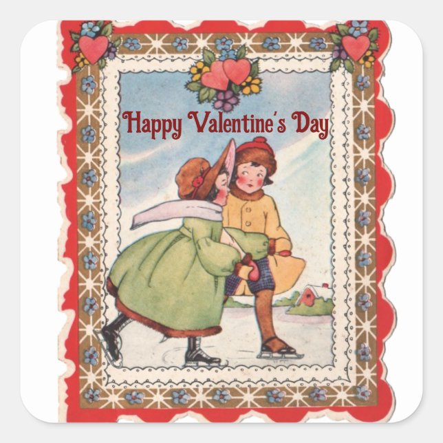 Vintage Skating Couple Square Sticker (Front)