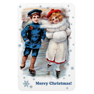 Vintage Skating Kids Christmas Gift Magnet