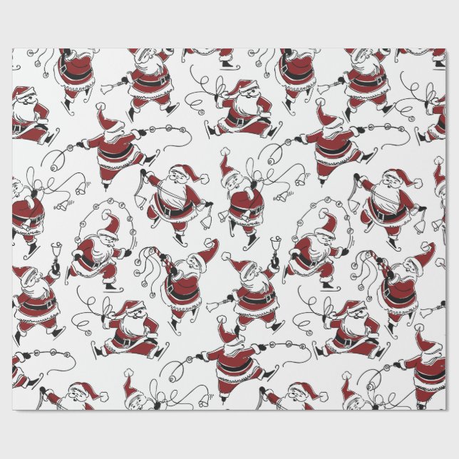 Vintage Skating Santa Christmas Wrapping Paper (Flat)
