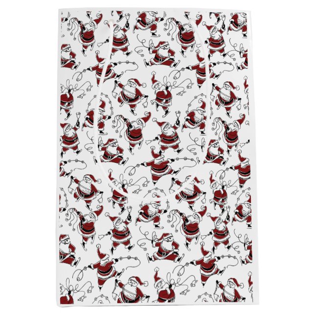 Vintage Skating Santa with Bells Medium Gift Bag (Front)