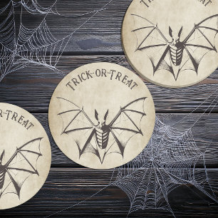 Vintage Skeletal Bat Halloween Round Paper Coaster