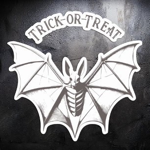 Vintage Skeletal Bat Halloween Sticker