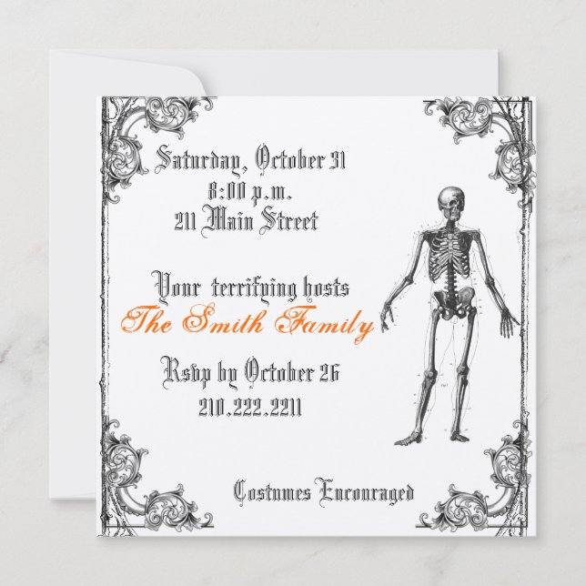 Vintage Skeletal Halloween Invitation (Front)