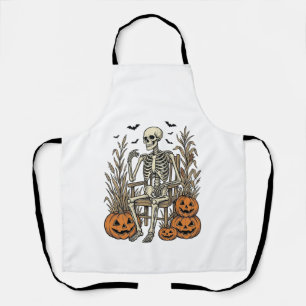Vintage Skeleton and Pumpkins Halloween Shirt Desi Apron