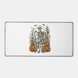 Vintage Skeleton and Pumpkins Halloween Shirt Desi Desk Mat