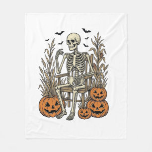 Vintage Skeleton and Pumpkins Halloween Shirt Desi Fleece Blanket