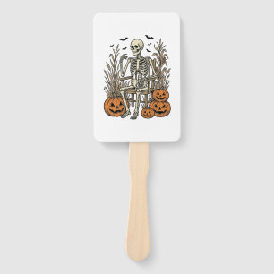 Vintage Skeleton and Pumpkins Halloween Shirt Desi Hand Fan