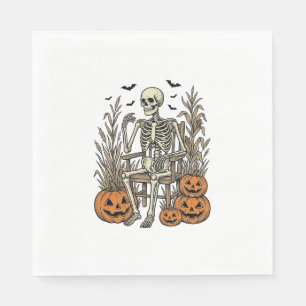 Vintage Skeleton and Pumpkins Halloween Shirt Desi Napkin