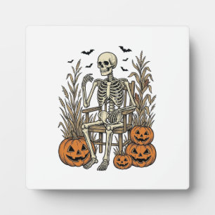 Vintage Skeleton and Pumpkins Halloween Shirt Desi Plaque