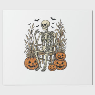 Vintage Skeleton and Pumpkins Halloween Shirt Desi Wrapping Paper