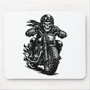 Vintage Skeleton Biker Motorcycle Illustration Mouse Mat