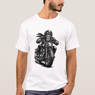 Vintage Skeleton Biker Motorcycle Illustration T-Shirt