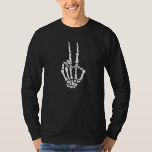 Vintage Skeleton Bones Hand Peace Sign T-Shirt