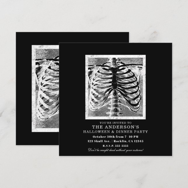 Vintage Skeleton Bones Torso Body Halloween Invitation (Front/Back)