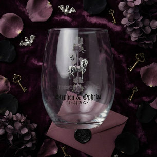 Vintage Skeleton Carousel Horse Stemless Wine Glass
