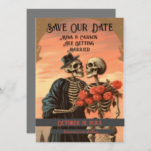 Vintage Skeleton Couple Goth Halloween Save The Date