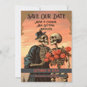 Vintage Skeleton Couple Goth Halloween Save The Save The Date