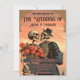 Vintage Skeleton Couple Goth Wedding QR Invitation
