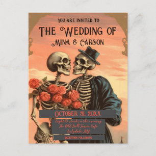 Vintage Skeleton Couple QRC Postcard Wedding