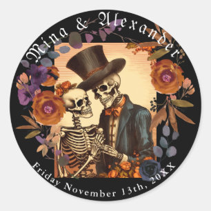 Vintage Skeleton Couple Wedding Classic Round Sticker