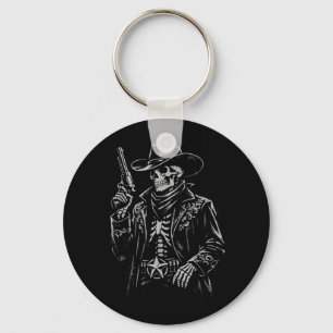 Vintage Skeleton Cowboy Gunslinger Outlaw Western Key Ring