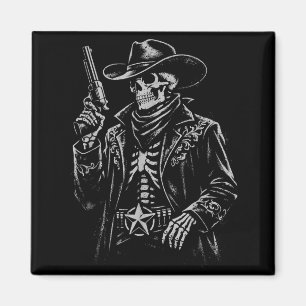 Vintage Skeleton Cowboy Gunslinger Outlaw Western Magnet