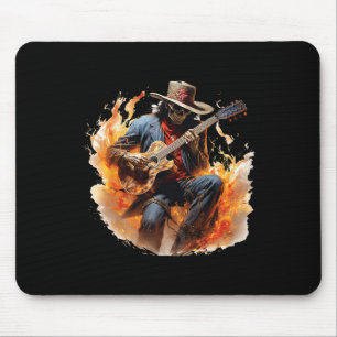 Vintage Skeleton Cowboy Playing Guitar Fire Mouse Mat