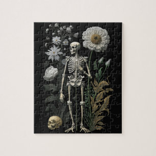 Vintage Skeleton & Dark Florals   Gothic Home Game Jigsaw Puzzle