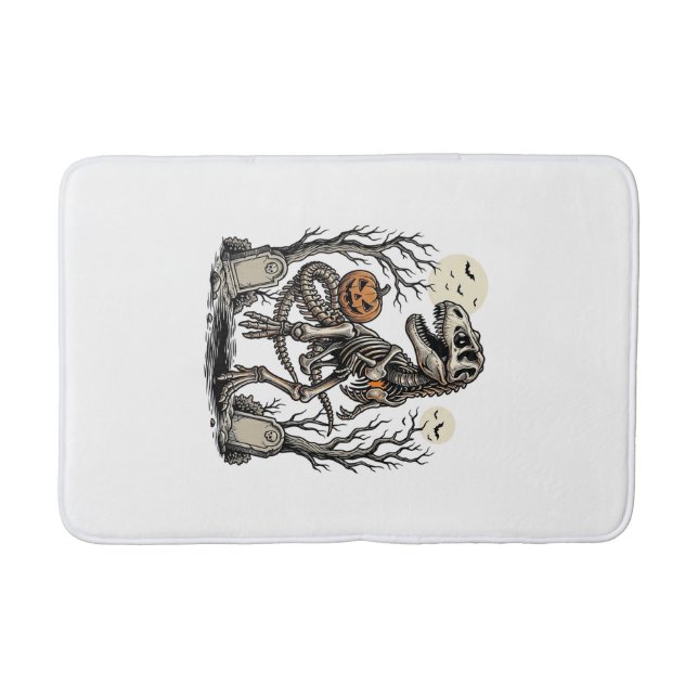 Vintage Skeleton Dinosaur Halloween Graveyard Desi Bath Mat (Front)