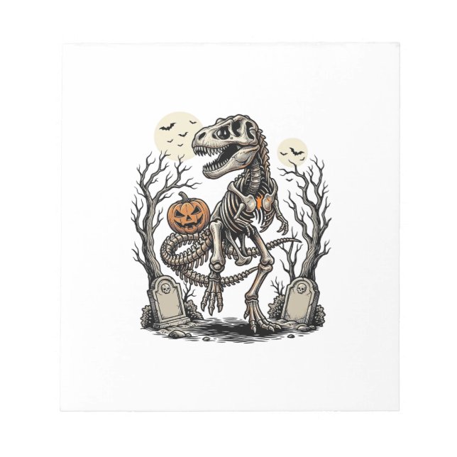 Vintage Skeleton Dinosaur Halloween Graveyard Desi Notepad (Front)