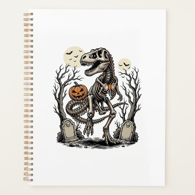 Vintage Skeleton Dinosaur Halloween Graveyard Desi Planner (Front)