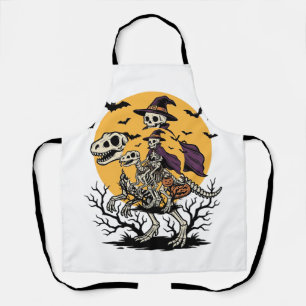 Vintage Skeleton Dinosaur Halloween Shirt Design_1 Apron