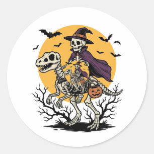 Vintage Skeleton Dinosaur Halloween Shirt Design_1 Classic Round Sticker