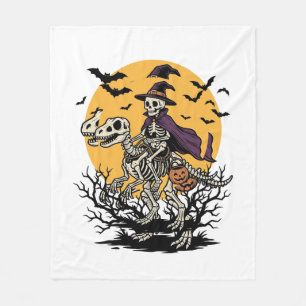 Vintage Skeleton Dinosaur Halloween Shirt Design_1 Fleece Blanket