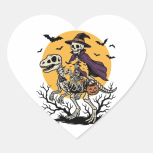 Vintage Skeleton Dinosaur Halloween Shirt Design_1 Heart Sticker