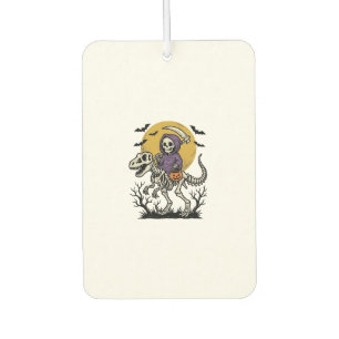 Vintage Skeleton Dinosaur Halloween Shirt Design ( Car Air Freshener