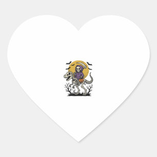 Vintage Skeleton Dinosaur Halloween Shirt Design ( Heart Sticker