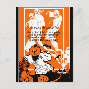 Vintage Skeleton Ghost Greeting Postcard