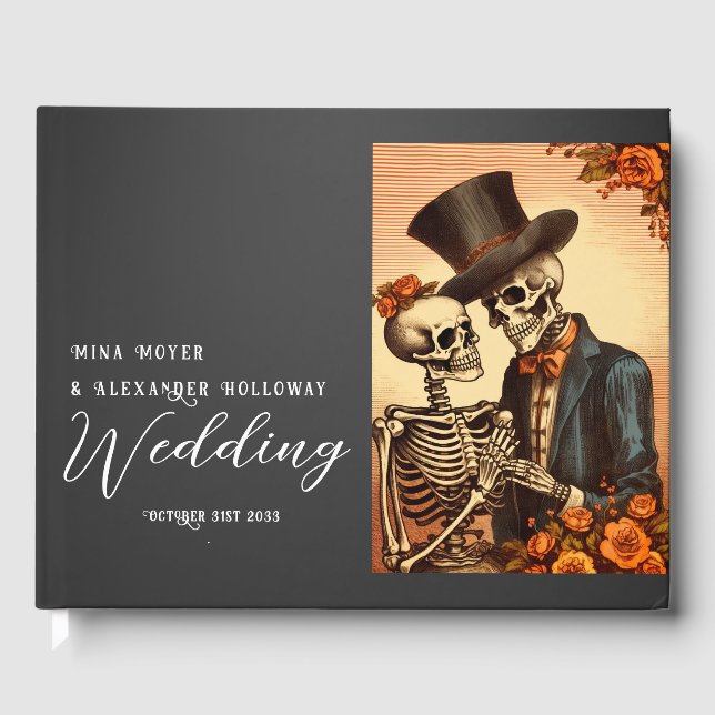 Vintage Skeleton Goth Photo Wedding Guest Book (Front)