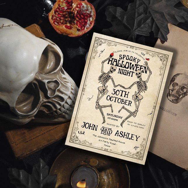 Vintage skeleton gothic adult Halloween party Invitation (Creator Uploaded)