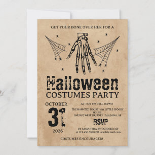 Vintage Skeleton Hand Halloween Costumes Party Invitation
