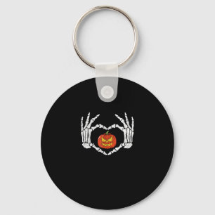 Vintage Skeleton Hands Heart Pumpkin Autumn Hallow Key Ring