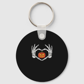 Vintage Skeleton Hands Heart Pumpkin Autumn Hallow Key Ring