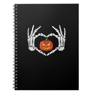 Vintage Skeleton Hands Heart Pumpkin Autumn Hallow Notebook
