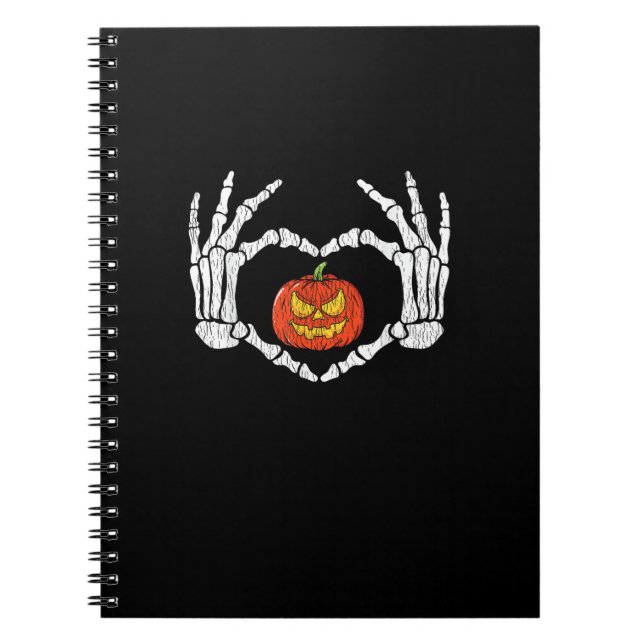 Vintage Skeleton Hands Heart Pumpkin Autumn Hallow Notebook (Front)