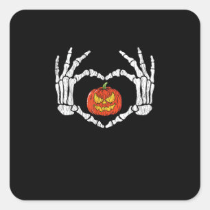 Vintage Skeleton Hands Heart Pumpkin Autumn Hallow Square Sticker