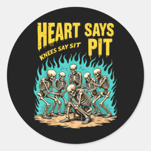 Vintage Skeleton Heart Says Pit Knees Say Sit Classic Round Sticker
