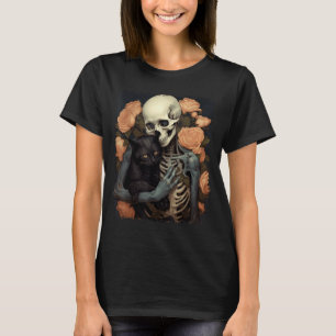 Vintage Skeleton Holding A Black Cat Halloween T-Shirt