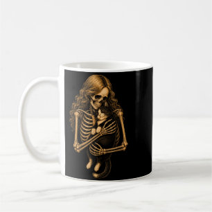 Vintage Skeleton Hugging Tuxedo Cat Halloween Cat Coffee Mug