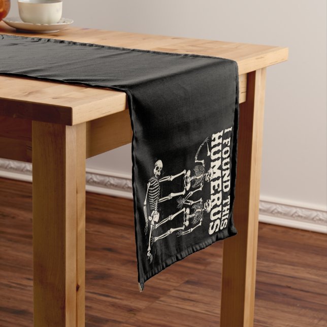 Vintage Skeleton Humerus Halloween Party Humour Short Table Runner (In Situ)